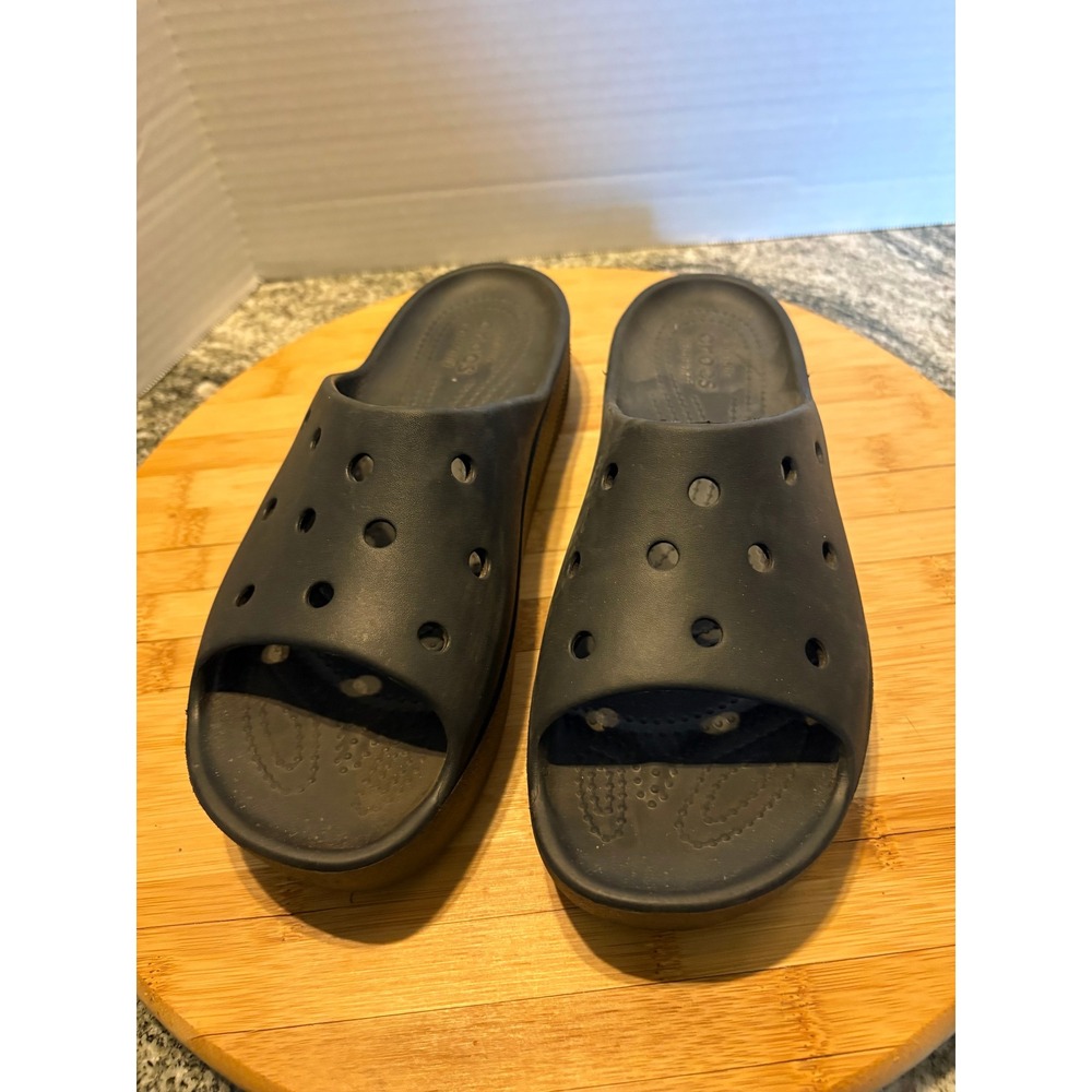 Crocs Sloane Slide Black Platform Sandals Womens Size 9‎ 205742